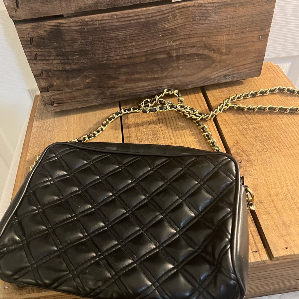 Jennifer Moore Black Crossbody with Gold Chain